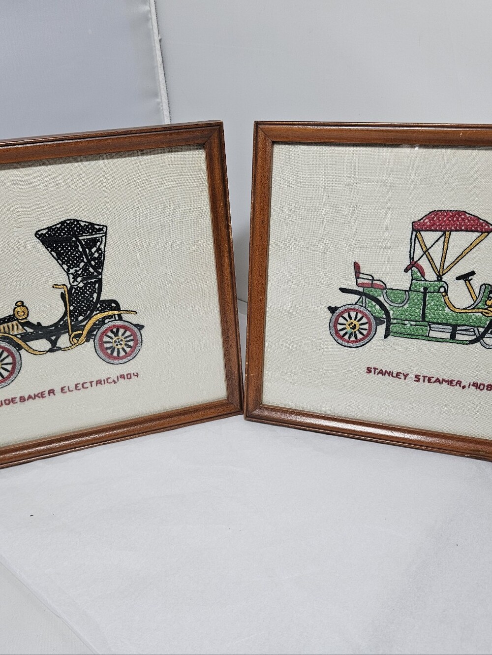 Vintage Framed Picture Cross Stitch Needlework Jalopy Cars